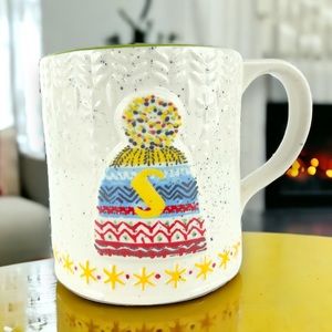Anthropologie Stonewear Bundled Up Knit Hat Monogram Mug Initial 'S'